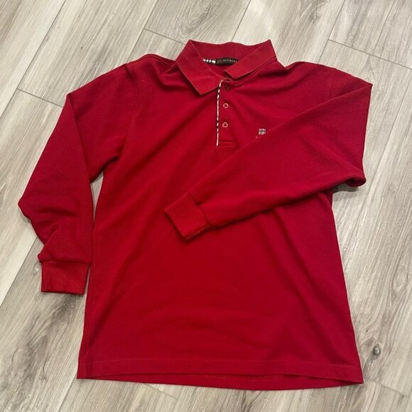 Other - Red Long Sleeve Polo Shirt + Red & Plaid Detail | Big Boys Size L